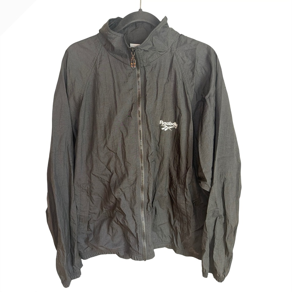 Reebok Vintage 90's Mens Large Black Full Zip Packable Windbreaker
